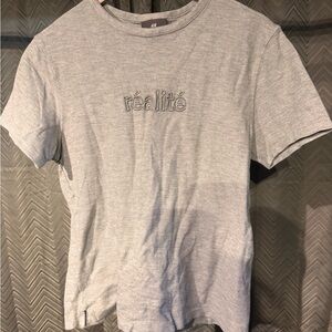 H&M Light Gray Ribbed Crewneck Tee